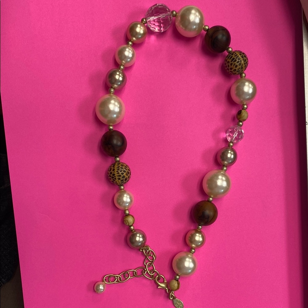 Cookie Lee Brown, Cream, and faux Pearl Bead Necklace with Elegant Bead Design